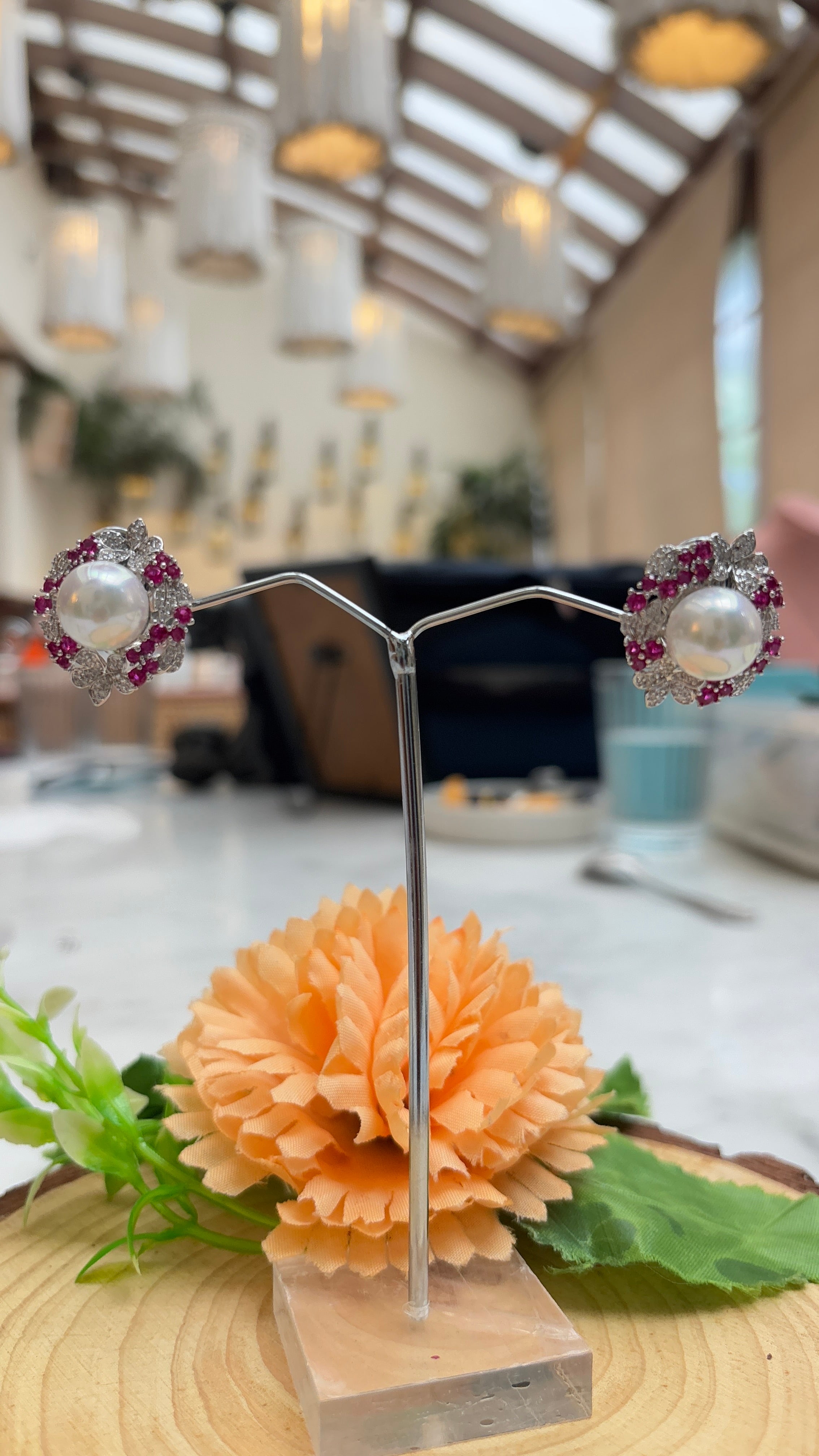 Pearl with Ruby Earring